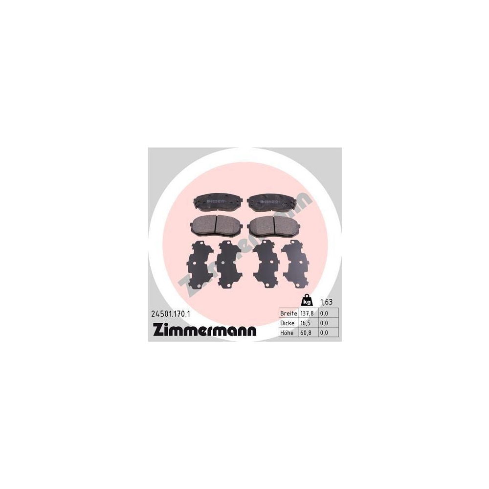 Bremsbelagsatz, Scheibenbremse ZIMMERMANN 24501.170.1 f&uuml;r KIA, Vorderachse