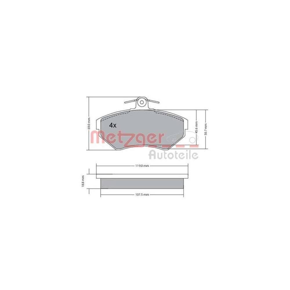 Bremsbelagsatz, Scheibenbremse METZGER 1170214 GREENPARTS f&uuml;r VAG, Vorderachse