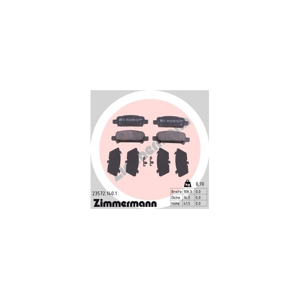 Bremsbelagsatz, Scheibenbremse ZIMMERMANN 23572.140.1 f&uuml;r SUBARU, Hinterachse