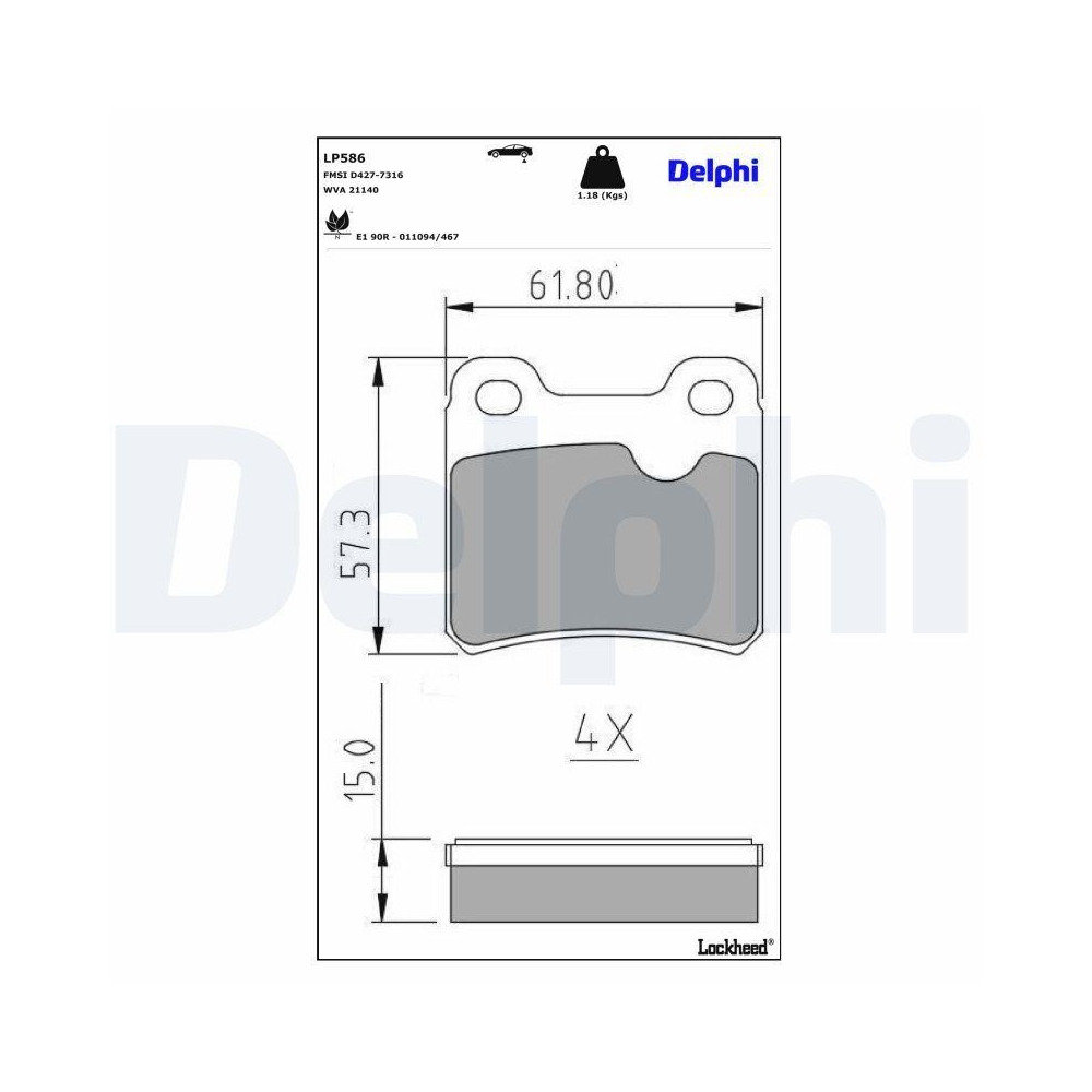 DELPHI LP586 Bremsbelagsatz, Scheibenbremse für OPEL SAAB VAUXHALL, Hinterachse