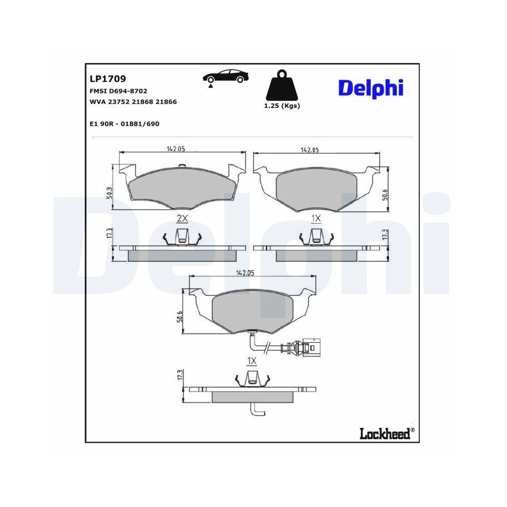 DELPHI LP1709 Bremsbelagsatz, Scheibenbremse f&uuml;r SKODA VW, Vorderachse