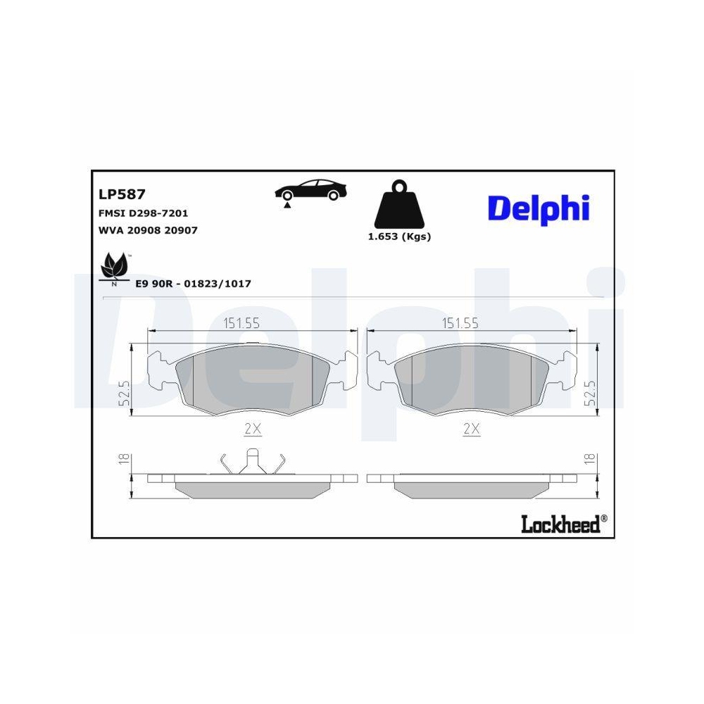 DELPHI LP587 Bremsbelagsatz, Scheibenbremse für FORD, Vorderachse