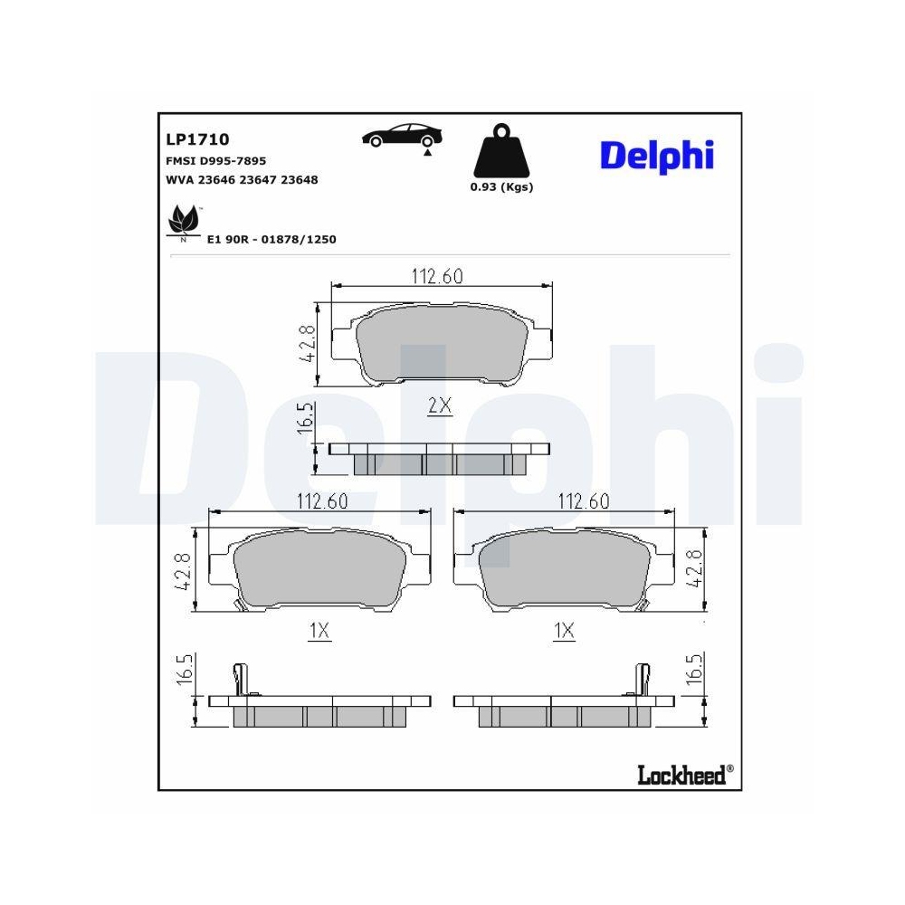 DELPHI LP1710 Bremsbelagsatz, Scheibenbremse f&uuml;r TOYOTA, Hinterachse