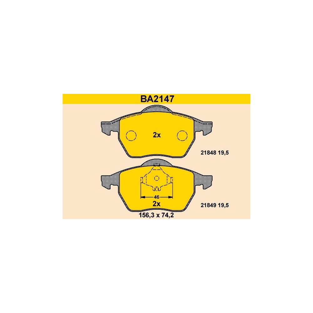 Bremsbelagsatz, Scheibenbremse BARUM BA2147 f&uuml;r FORD SEAT VAG, Vorderachse