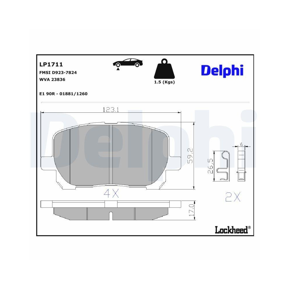 DELPHI LP1711 Bremsbelagsatz, Scheibenbremse f&uuml;r TOYOTA, Vorderachse