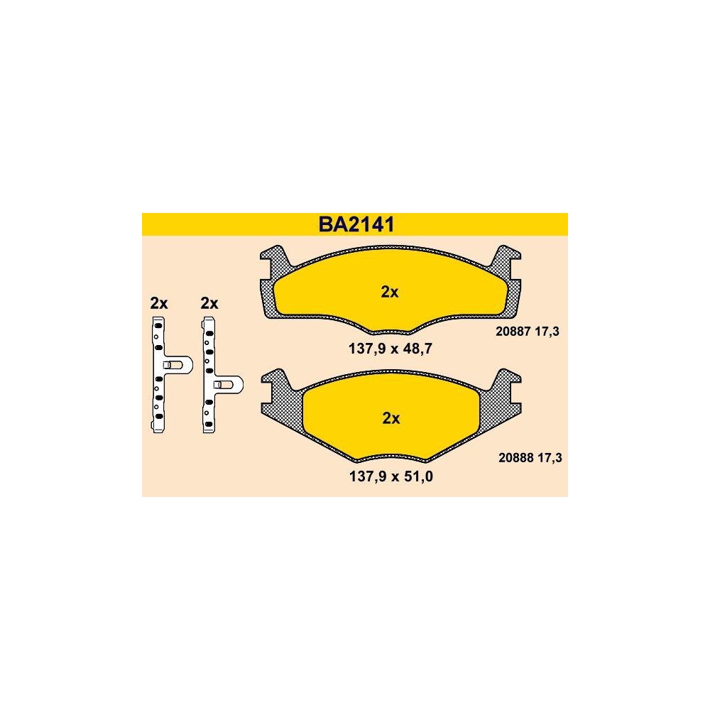 Bremsbelagsatz, Scheibenbremse BARUM BA2141 f&uuml;r VAG, Vorderachse