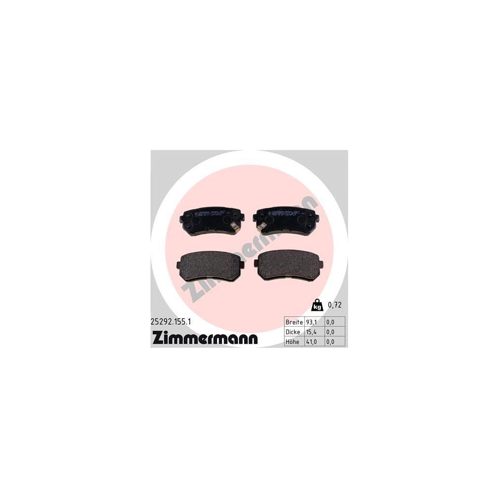 Bremsbelagsatz, Scheibenbremse ZIMMERMANN 25292.155.1 f&uuml;r HYUNDAI KIA KIA (DYK)