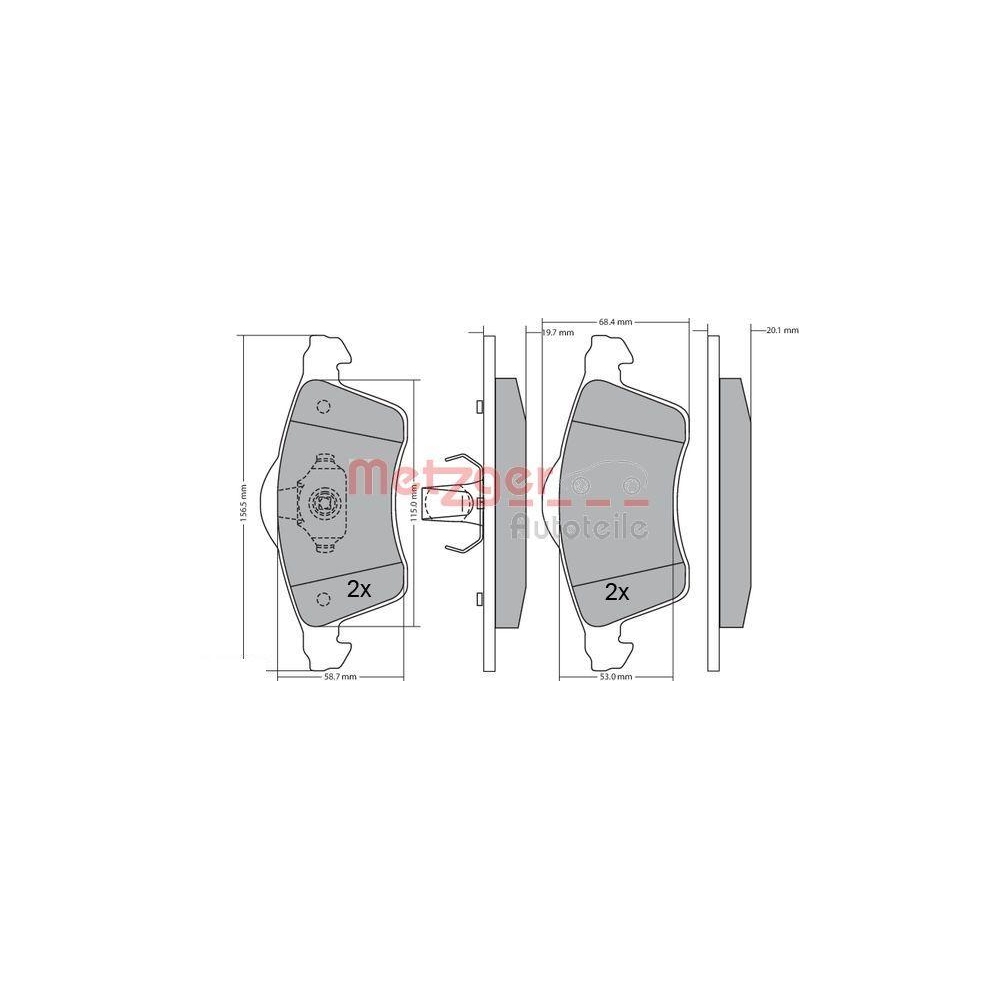 Bremsbelagsatz, Scheibenbremse METZGER 1170218 f&uuml;r VAG, Vorderachse