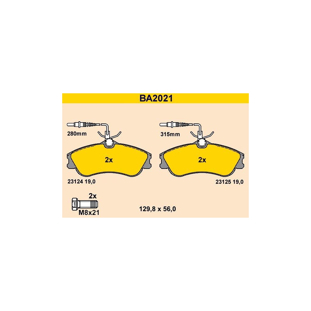 Bremsbelagsatz, Scheibenbremse BARUM BA2021 f&uuml;r CITRO&Euml;N PEUGEOT, Vorderachse