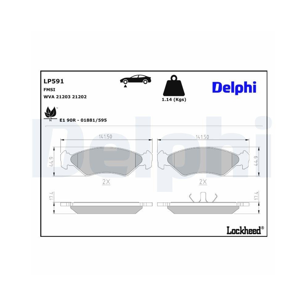 DELPHI LP591 Bremsbelagsatz, Scheibenbremse f&uuml;r FORD, Vorderachse