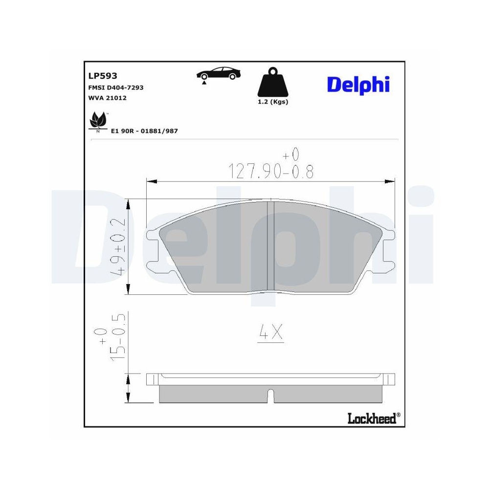 DELPHI LP593 Bremsbelagsatz, Scheibenbremse für HYUNDAI, Vorderachse