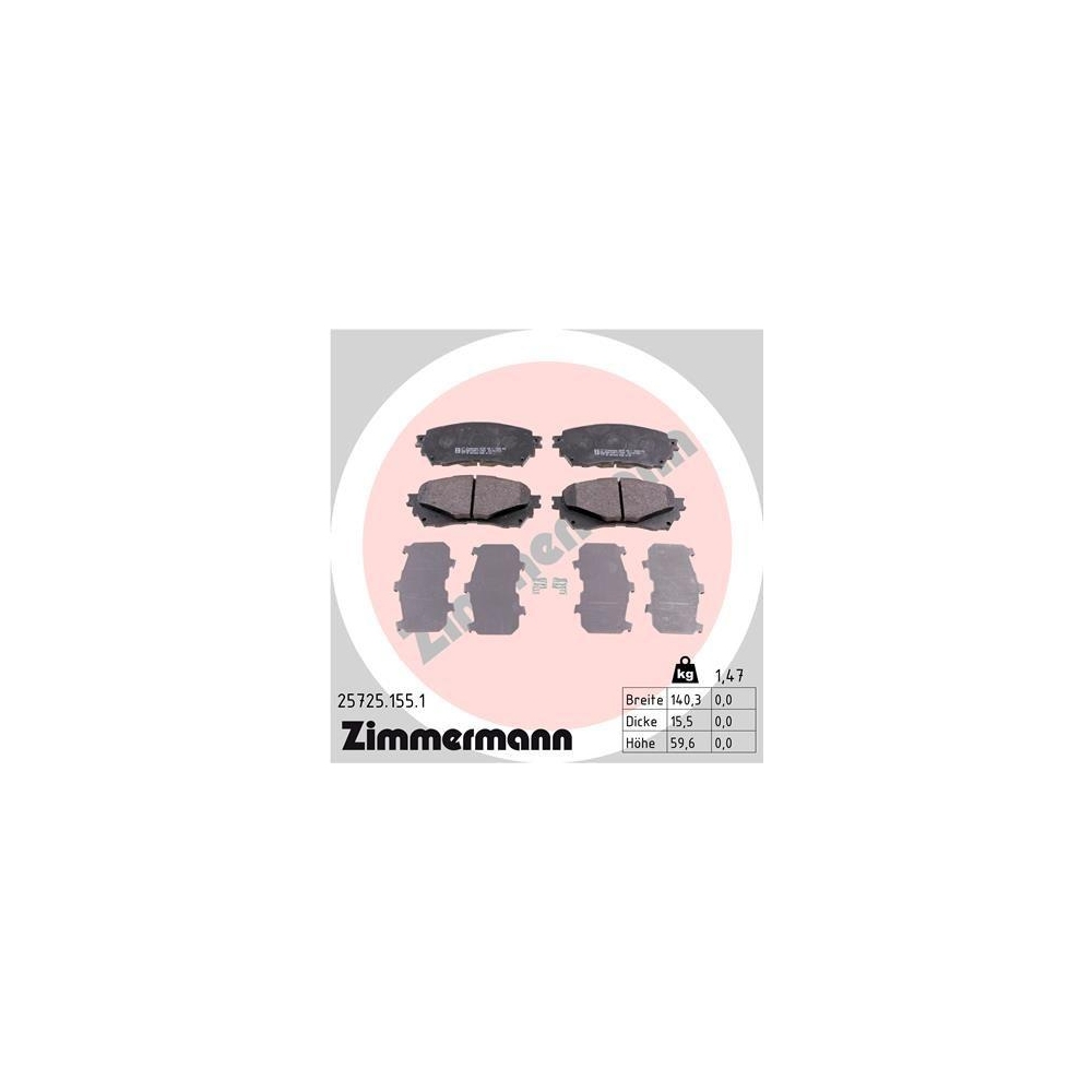 Bremsbelagsatz, Scheibenbremse ZIMMERMANN 25725.155.1 f&uuml;r MAZDA MAZDA (FAW)