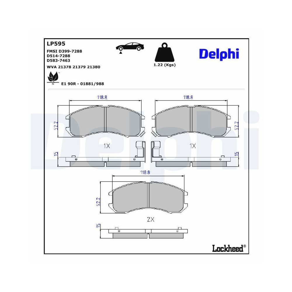 DELPHI LP595 Bremsbelagsatz, Scheibenbremse für FORD MAZDA FORD USA, Vorderachse