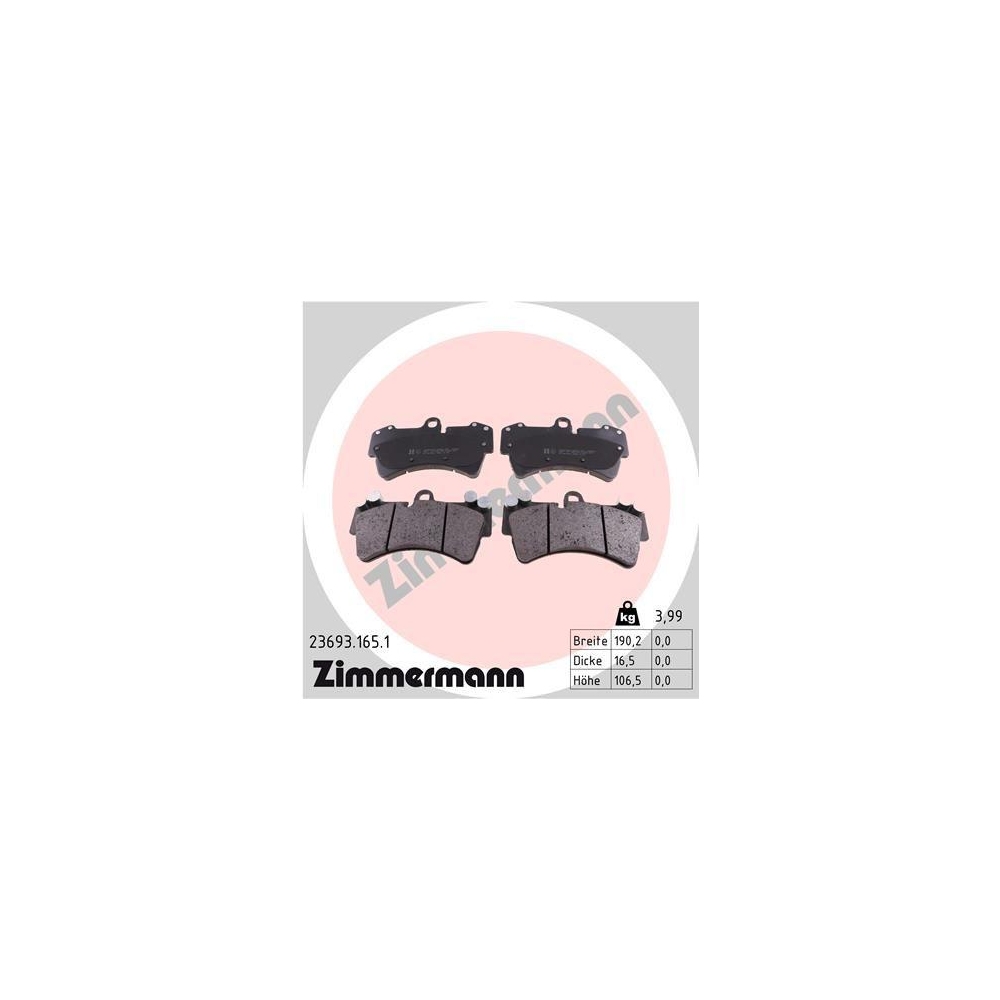 Bremsbelagsatz, Scheibenbremse ZIMMERMANN 23693.165.1 f&uuml;r PORSCHE VAG