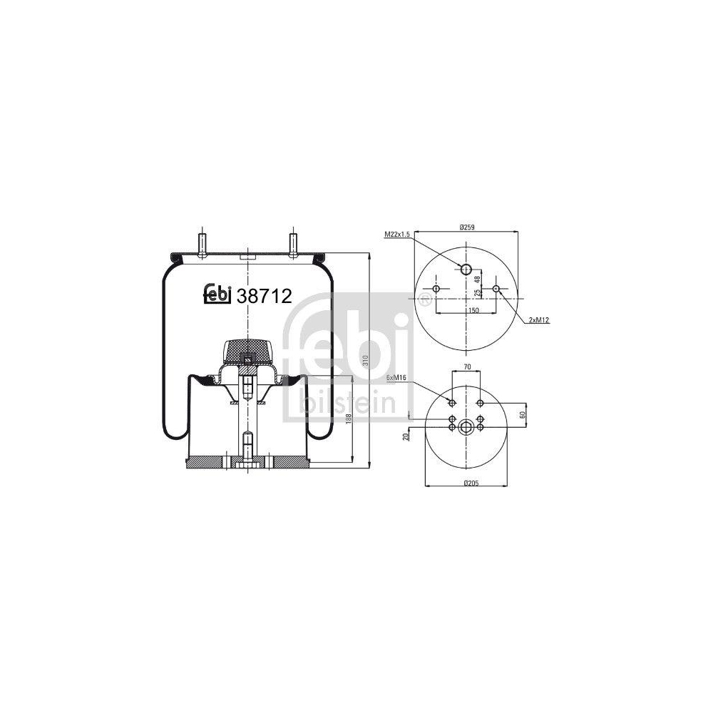 Federbalg, Luftfederung FEBI BILSTEIN 38712 für BPW KRONE SCHMITZ CARGOBULL