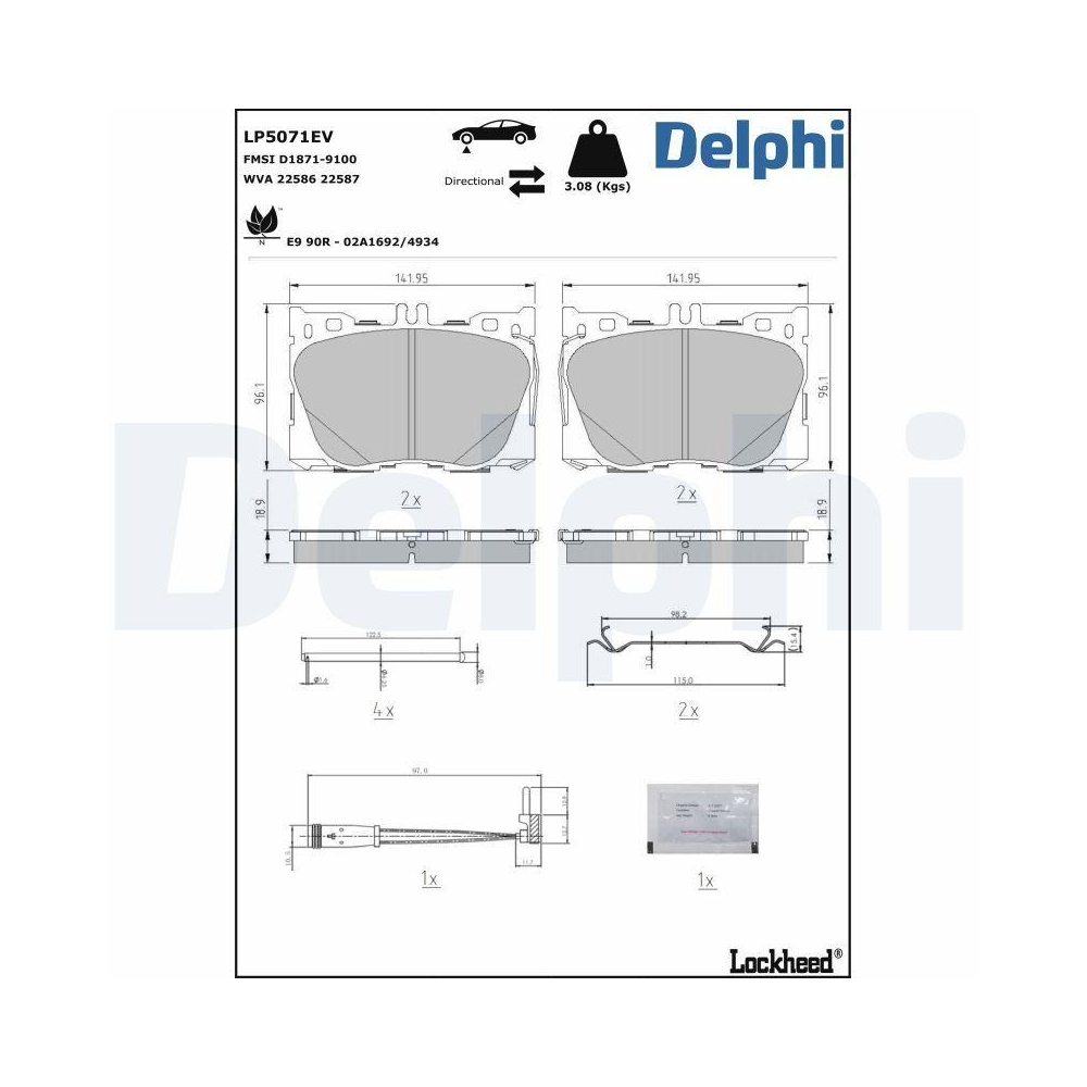 DELPHI LP5071EV Bremsbelagsatz, Scheibenbremse f&uuml;r MERCEDES-BENZ, Vorderachse