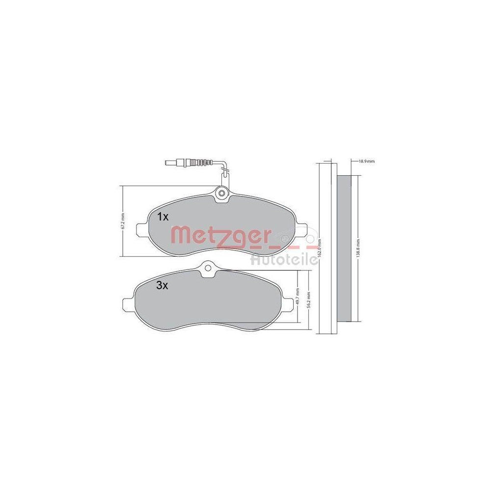 Bremsbelagsatz, Scheibenbremse METZGER 1170228 f&uuml;r FIAT CITRO&Euml;N/PEUGEOT