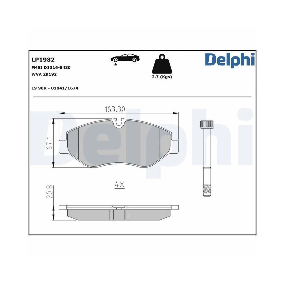 DELPHI LP1982 Bremsbelagsatz, Scheibenbremse f&uuml;r MERCEDES-BENZ VW, Vorderachse