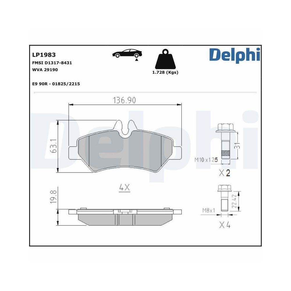 DELPHI LP1983 Bremsbelagsatz, Scheibenbremse f&uuml;r MERCEDES-BENZ VW, Hinterachse