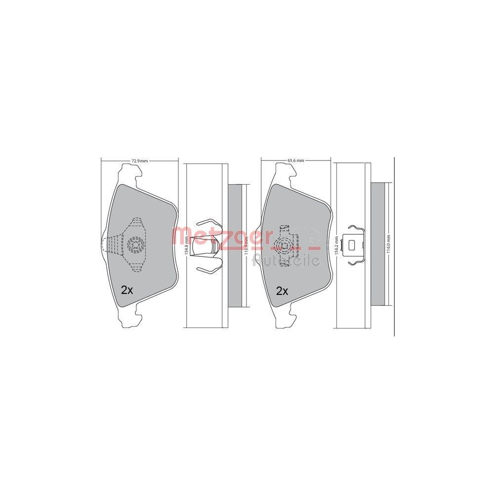 Bremsbelagsatz, Scheibenbremse METZGER 1170233 f&uuml;r SAAB VOLVO, Vorderachse