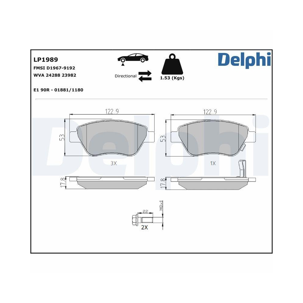 DELPHI LP1989 Bremsbelagsatz, Scheibenbremse f&uuml;r FIAT OPEL VAUXHALL, Vorderachse
