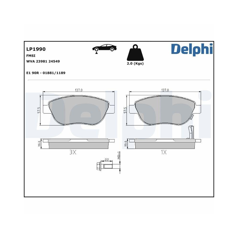 DELPHI LP1990 Bremsbelagsatz, Scheibenbremse f&uuml;r OPEL VAUXHALL, Vorderachse