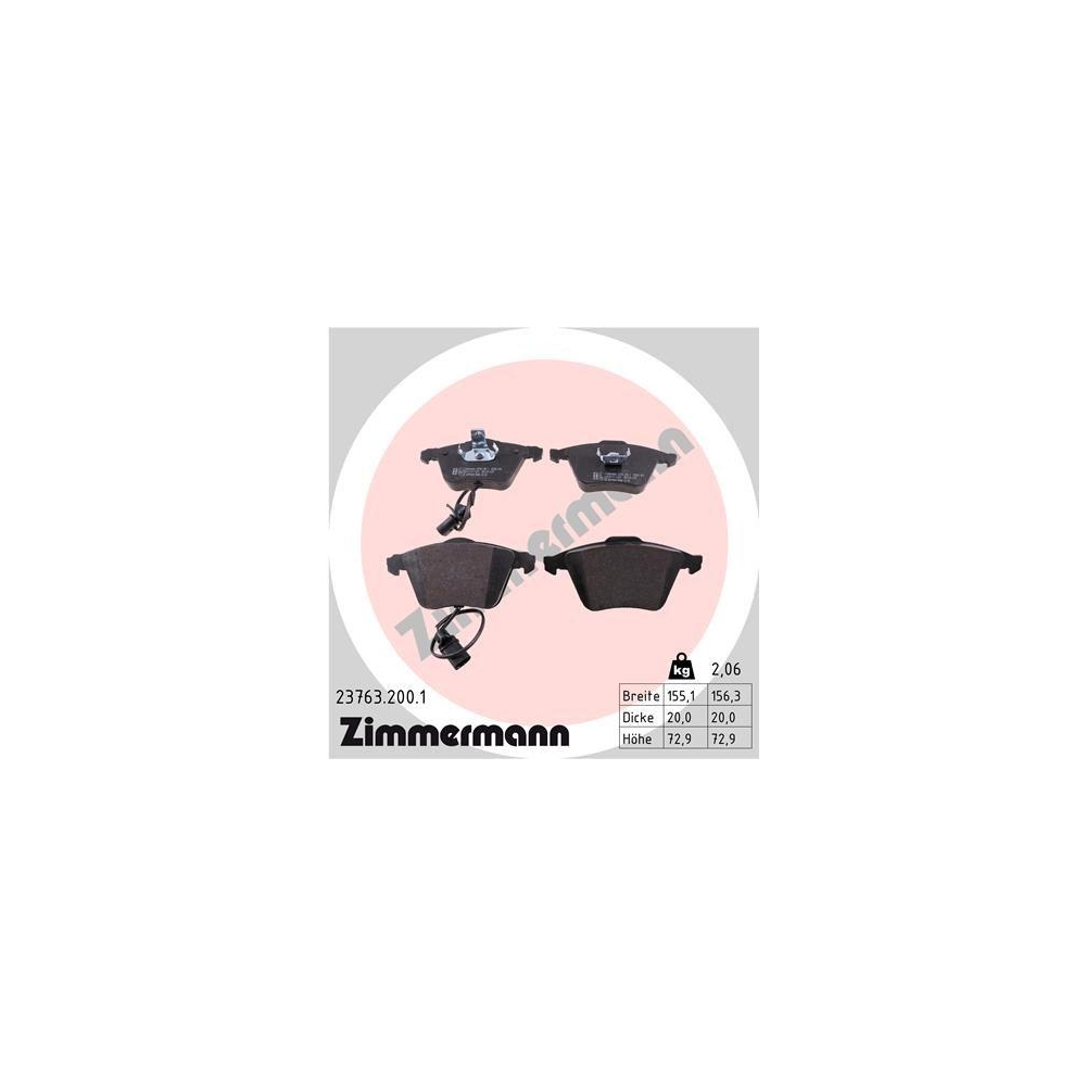 Bremsbelagsatz, Scheibenbremse ZIMMERMANN 23763.200.1 f&uuml;r AUDI VAG AUDI (FAW)