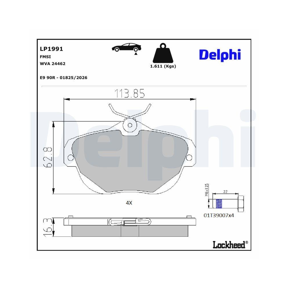DELPHI LP1991 Bremsbelagsatz, Scheibenbremse f&uuml;r CITRO&Euml;N, Hinterachse