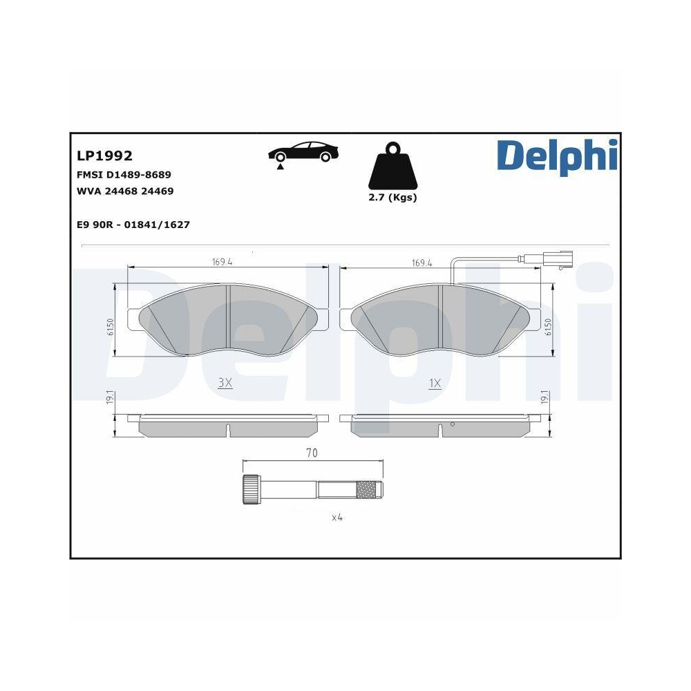 DELPHI LP1992 Bremsbelagsatz, Scheibenbremse f&uuml;r CITRO&Euml;N FIAT PEUGEOT TOYOTA