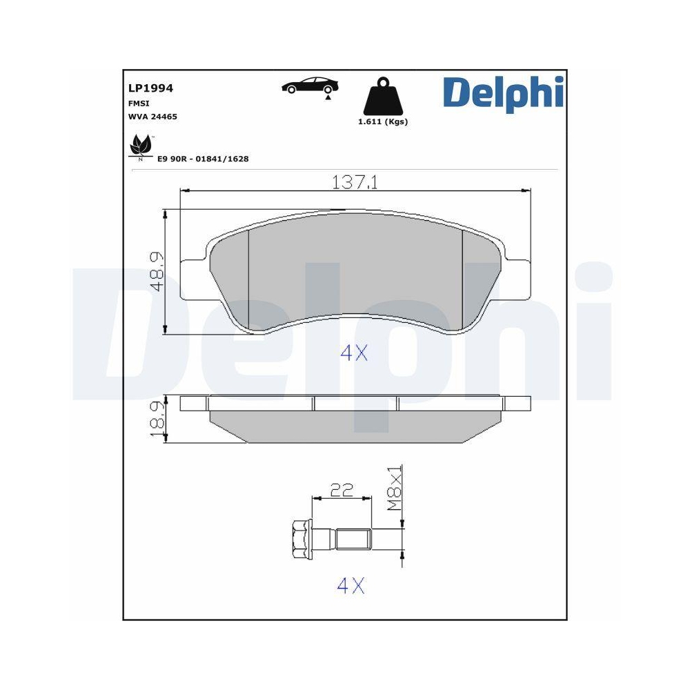 DELPHI LP1994 Bremsbelagsatz, Scheibenbremse f&uuml;r CITRO&Euml;N FIAT PEUGEOT