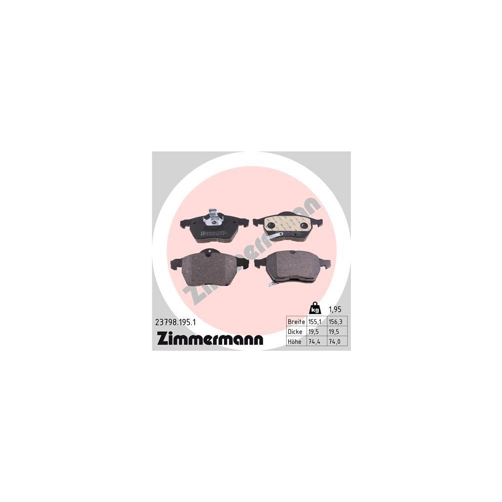 Bremsbelagsatz, Scheibenbremse ZIMMERMANN 23798.195.1 f&uuml;r OPEL SAAB VAUXHALL