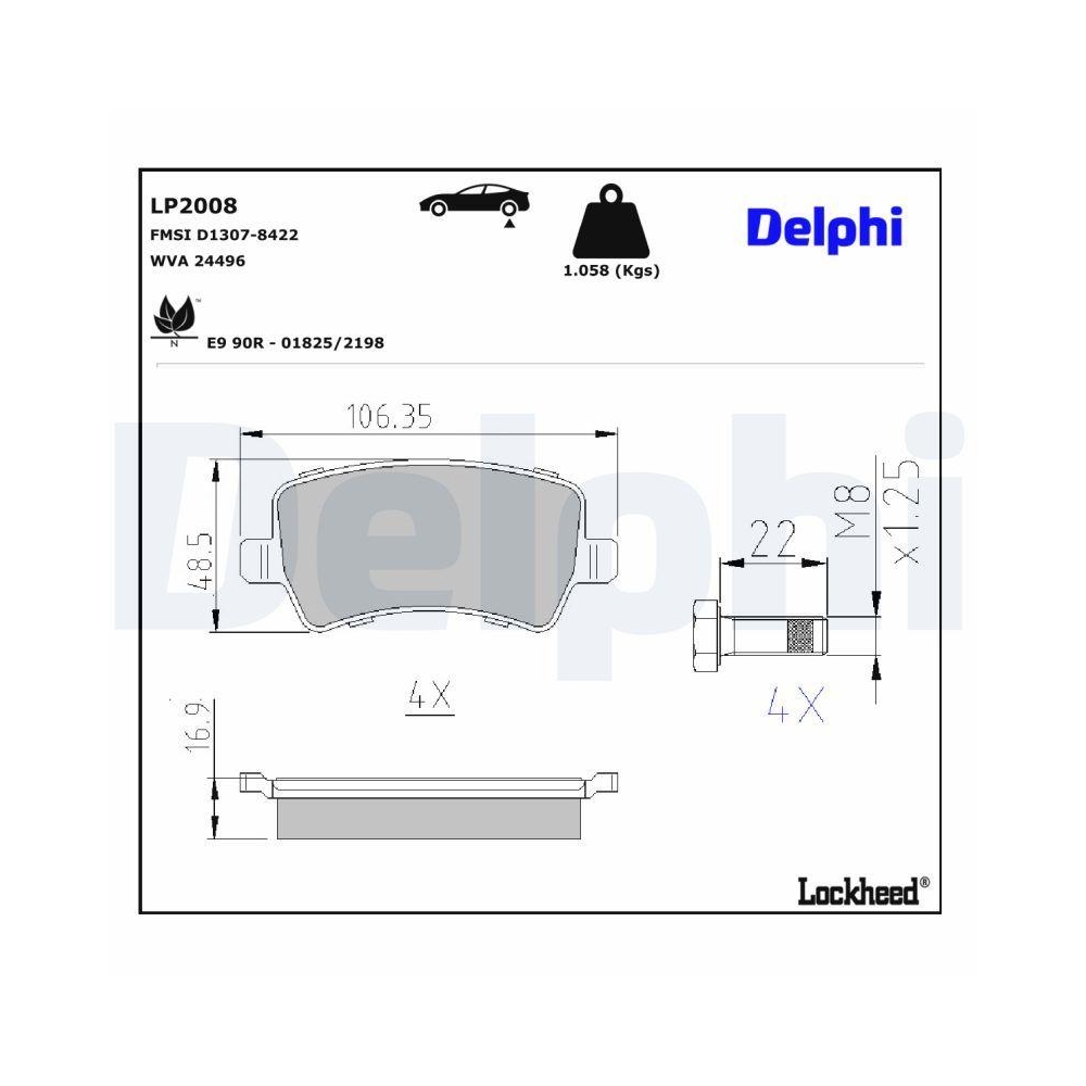 DELPHI LP2008 Bremsbelagsatz, Scheibenbremse f&uuml;r FORD VOLVO LAND ROVER