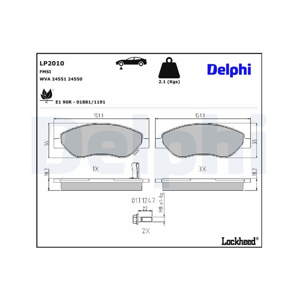 DELPHI LP2010 Bremsbelagsatz, Scheibenbremse für OPEL VAUXHALL, Vorderachse