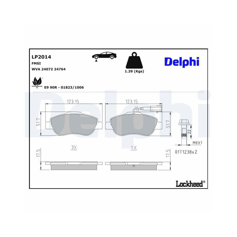 DELPHI LP2014 Bremsbelagsatz, Scheibenbremse f&uuml;r FIAT FORD, Vorderachse