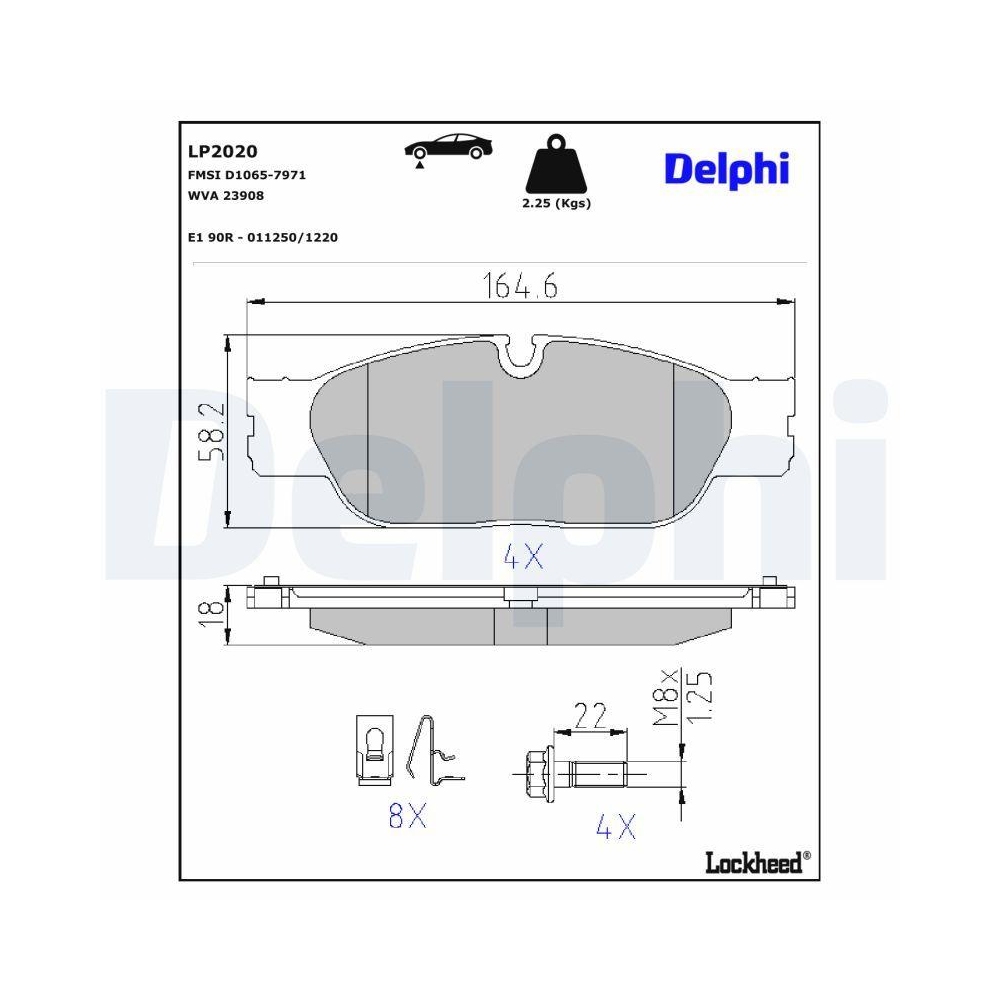 DELPHI LP2020 Bremsbelagsatz, Scheibenbremse f&uuml;r DAIMLER JAGUAR, Vorderachse
