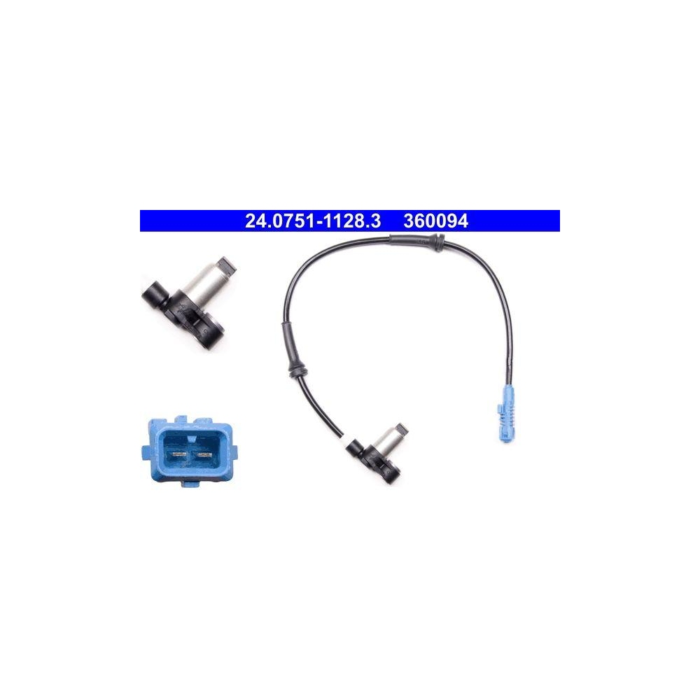 Sensor, Raddrehzahl ATE 24.0751-1128.3 f&uuml;r CITRO&Euml;N PEUGEOT, Vorderachse