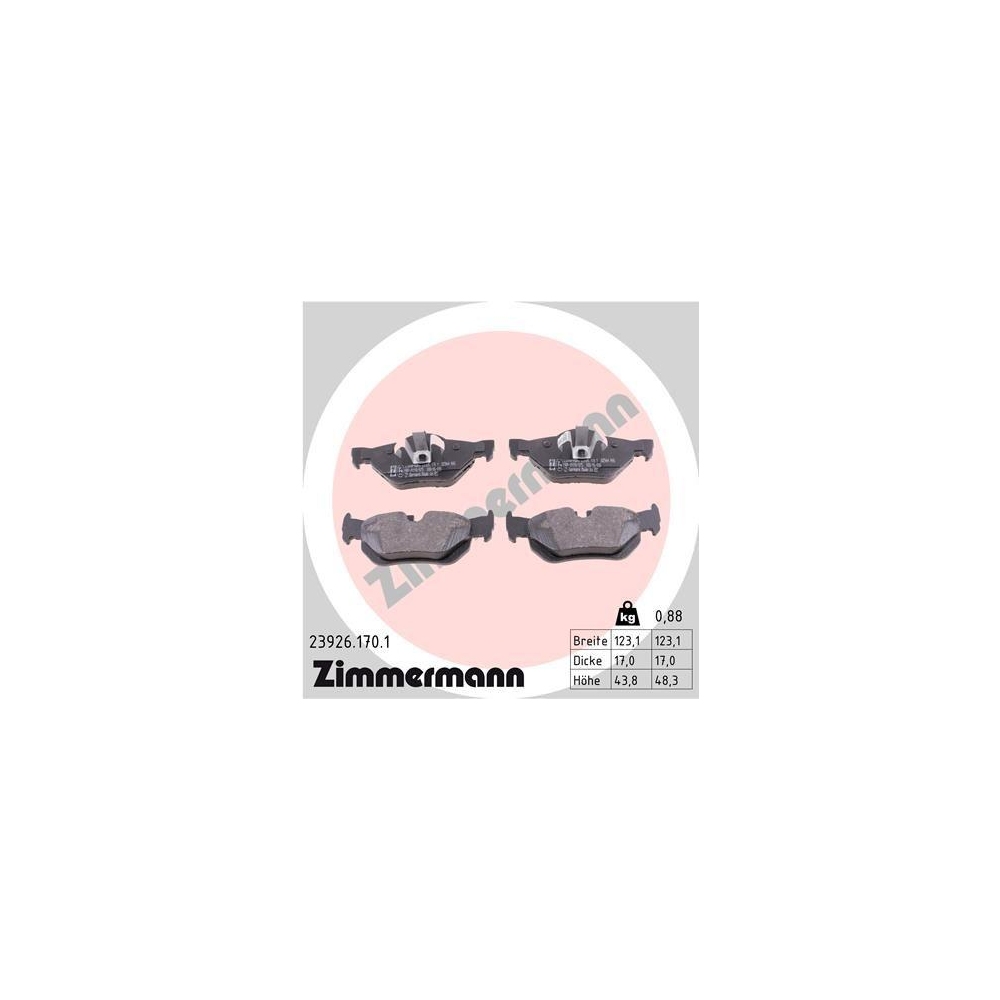 Bremsbelagsatz, Scheibenbremse ZIMMERMANN 23926.170.1 f&uuml;r BMW BMW (BRILLIANCE)