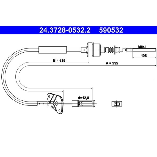 Seilzug, Kupplungsbet&auml;tigung ATE 24.3728-0532.2 f&uuml;r FIAT FORD