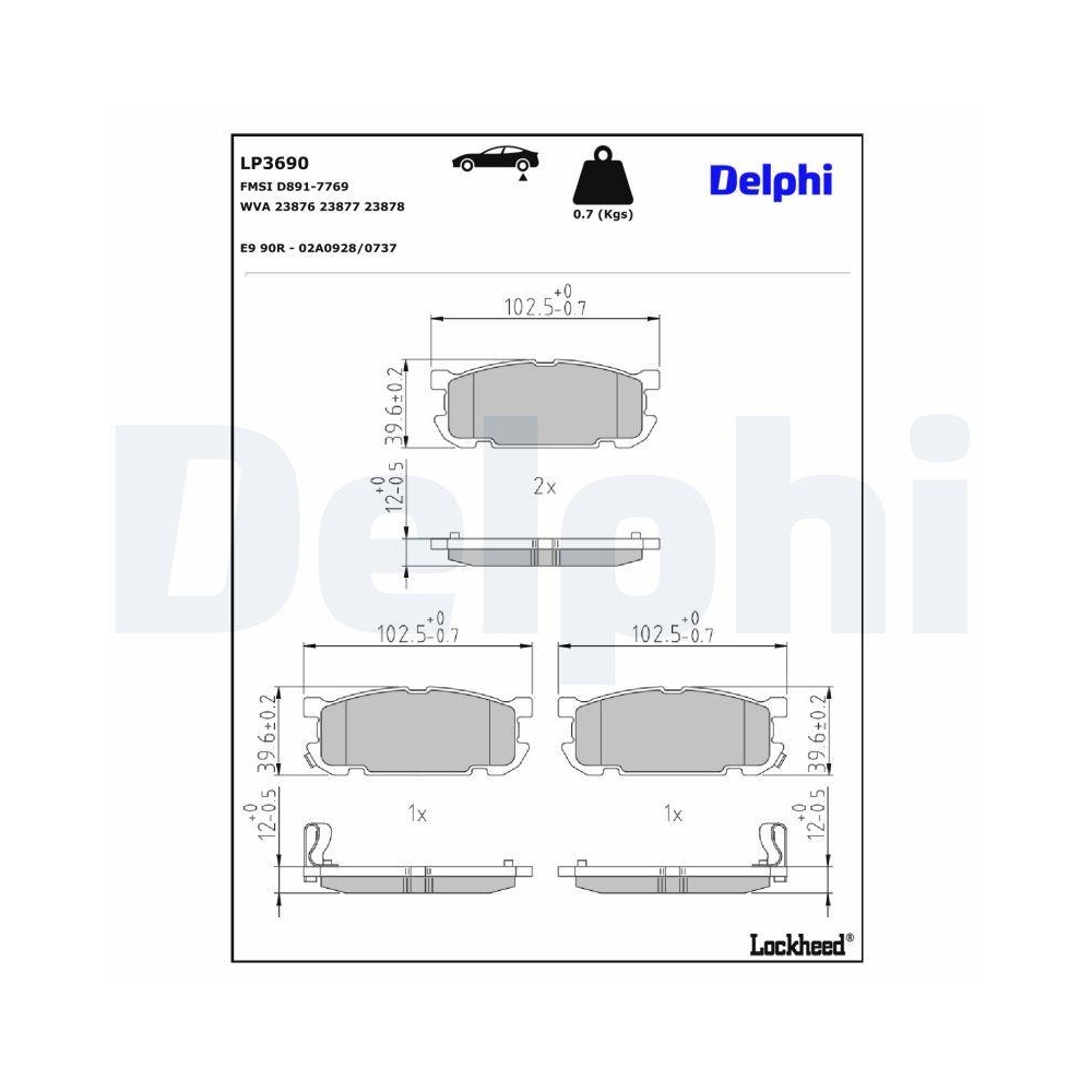 DELPHI LP3690 Bremsbelagsatz, Scheibenbremse f&uuml;r MAZDA, Hinterachse