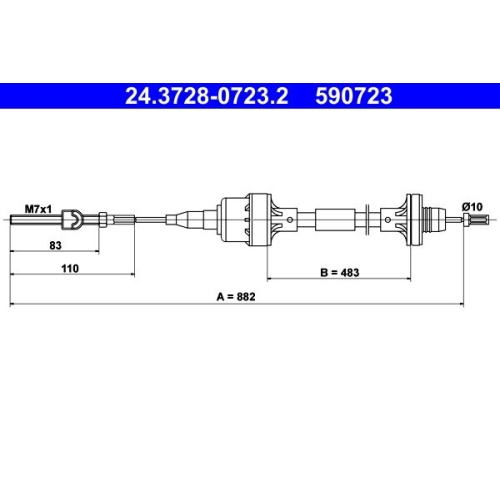 Seilzug, Kupplungsbet&auml;tigung ATE 24.3728-0723.2 f&uuml;r OPEL VAUXHALL