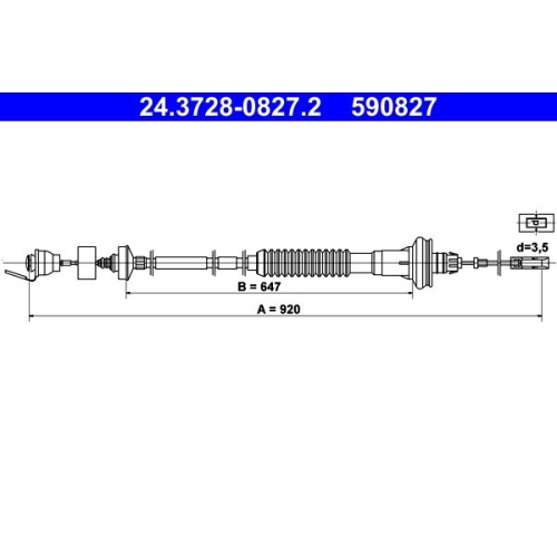 Seilzug, Kupplungsbet&auml;tigung ATE 24.3728-0827.2 f&uuml;r PEUGEOT
