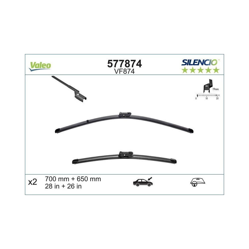 Wischblatt VALEO 577874 SILENCIO FLAT BLADE SET für OPEL VAUXHALL, vorne