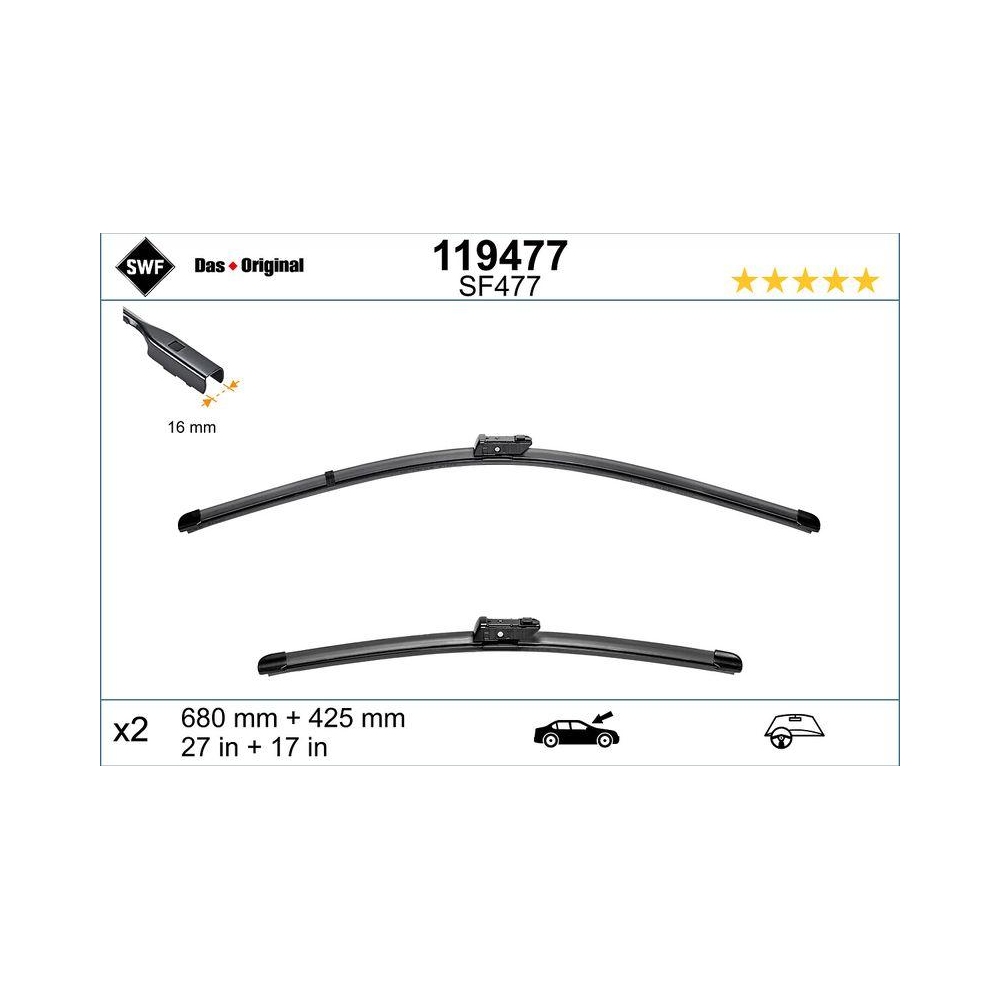 Wischblatt SWF 119477 DAS ORIGINAL SET für CITROËN PEUGEOT DS, vorne