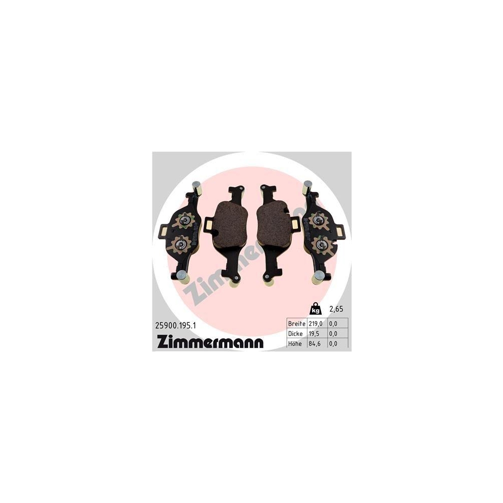 Bremsbelagsatz, Scheibenbremse ZIMMERMANN 25900.195.1 f&uuml;r BMW, Vorderachse