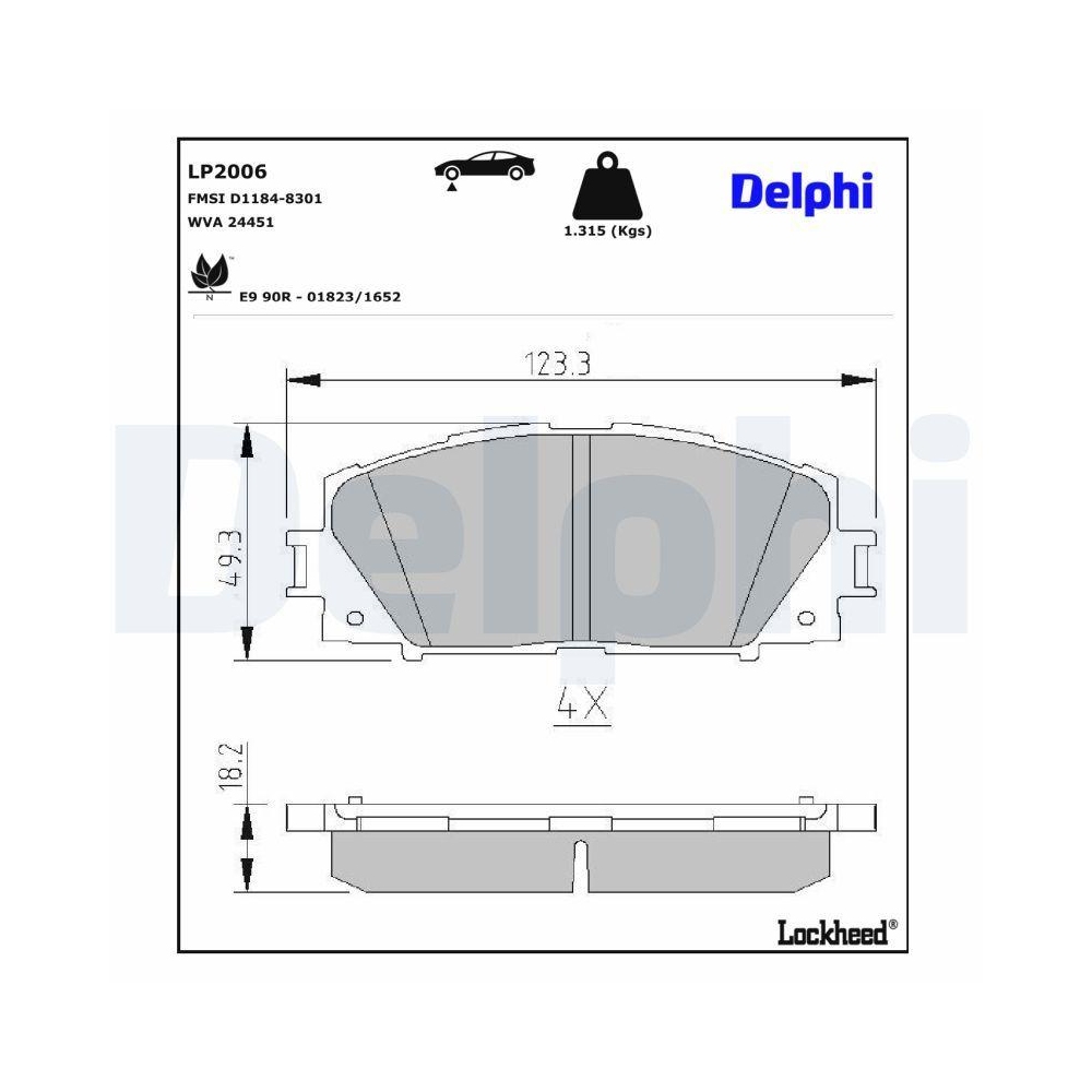 DELPHI LP2006 Bremsbelagsatz, Scheibenbremse f&uuml;r TOYOTA, Vorderachse