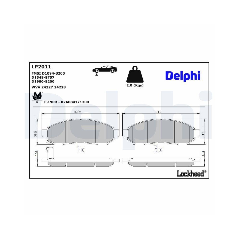 DELPHI LP2011 Bremsbelagsatz, Scheibenbremse f&uuml;r NISSAN, Vorderachse