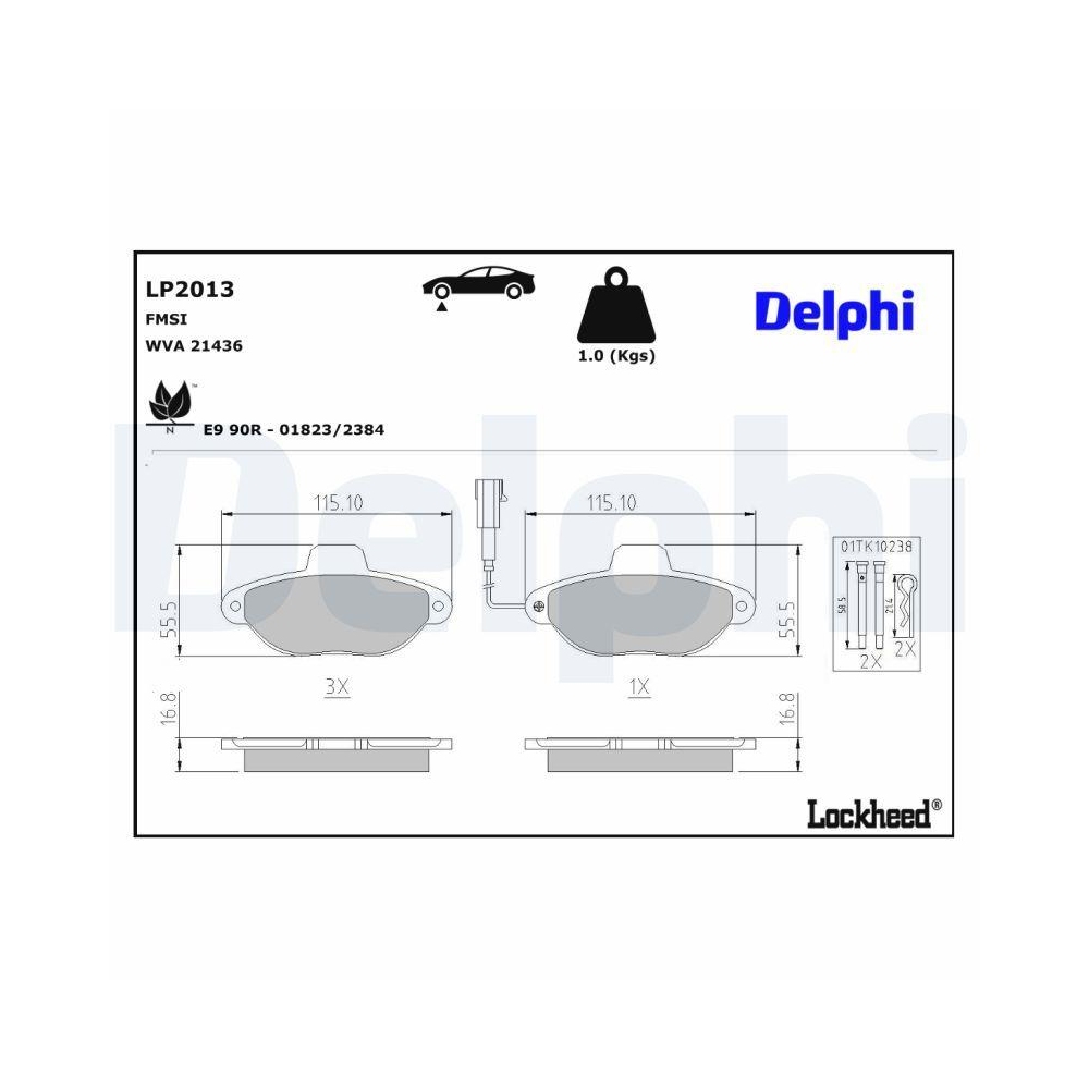 DELPHI LP2013 Bremsbelagsatz, Scheibenbremse f&uuml;r FIAT FORD, Vorderachse