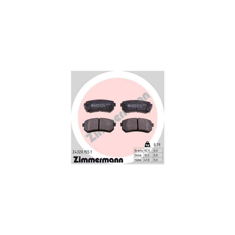 Bremsbelagsatz, Scheibenbremse ZIMMERMANN 24320.155.1 f&uuml;r HYUNDAI KIA KIA (DYK)