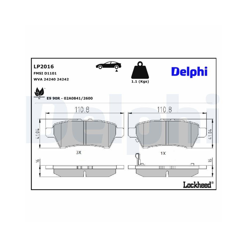 DELPHI LP2016 Bremsbelagsatz, Scheibenbremse f&uuml;r NISSAN, Hinterachse