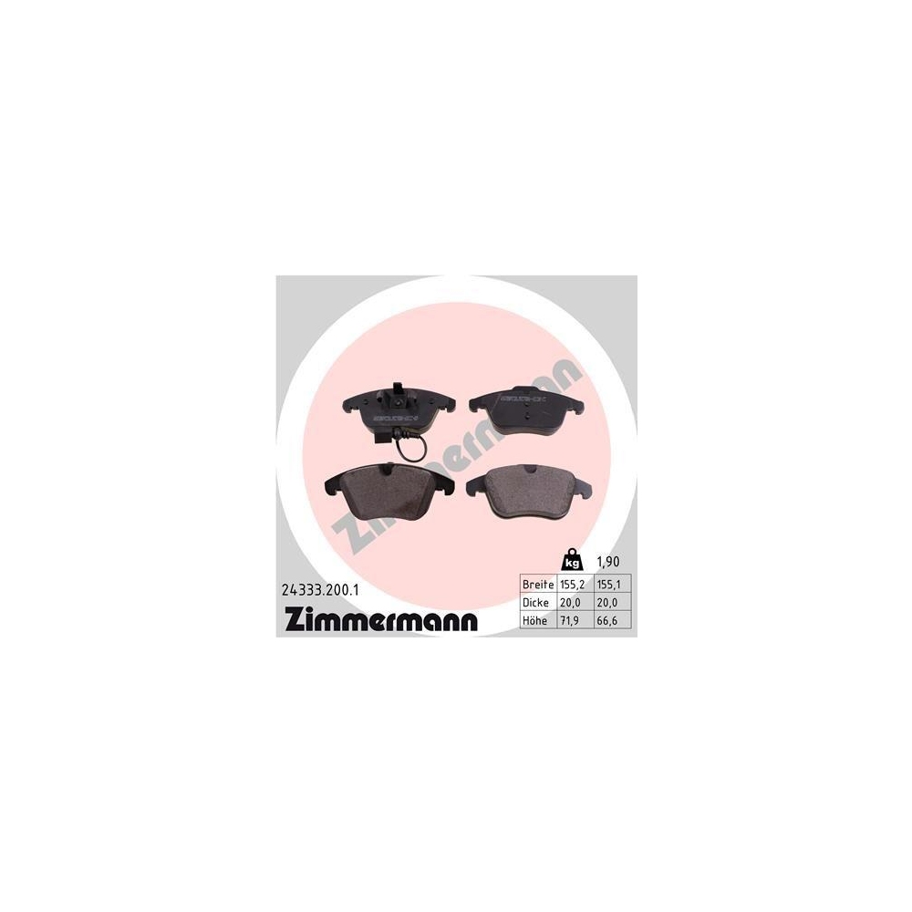 Bremsbelagsatz, Scheibenbremse ZIMMERMANN 24333.200.1 für VAG AUDI (FAW)